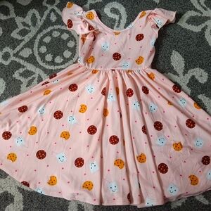 Adorable Pink Cookie and milk Print Dress